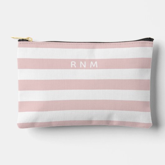 Drievoudig monogram op roze en witte strepen etui (Voorkant)