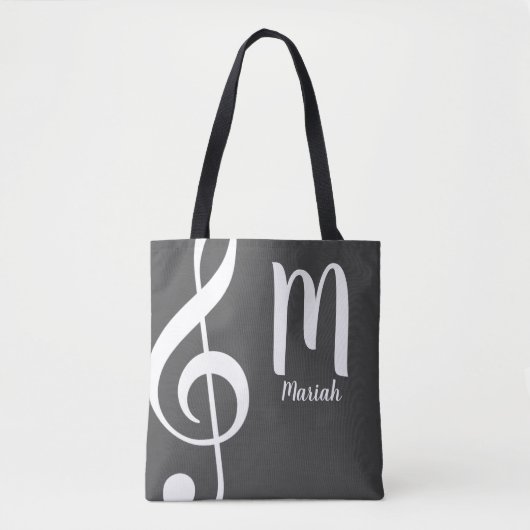 drievoudig muzieknoot monogram met naam tas (Voorkant)