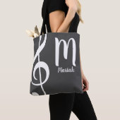 drievoudig muzieknoot monogram met naam tas (Dichtbij)