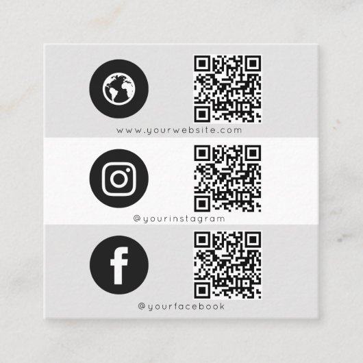 Drievoudig pictogram & QR Code Business Social Med Contactkaartje (Voorkant)