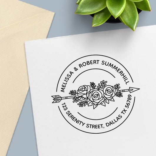Drievoudig Pijl-Roos Bloemen Kolom Ronde Adres Zelfinktende Stempel
