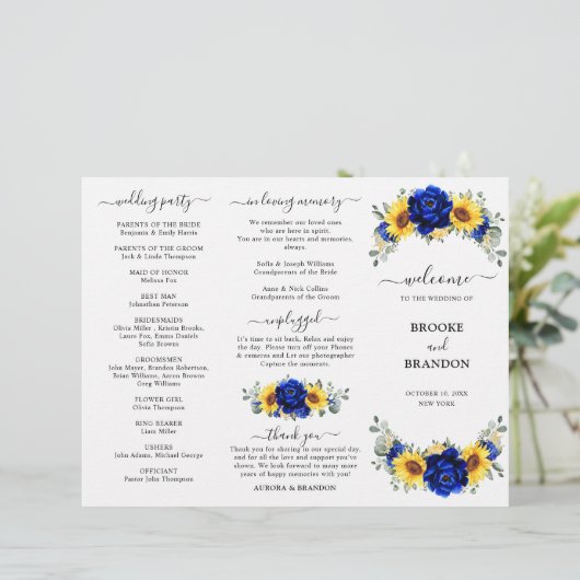 Drievoudig programma voor Royal Blue Sunflower Wed (Staand voorkant)