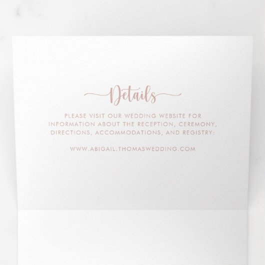 Drievoudig roos Gold-briefje Vouw het huwelijk van Drieluik Uitnodiging (Binnenzijde eerst)