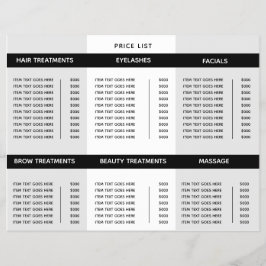 Drievoudig Salon Spa Professional Price List Flyer