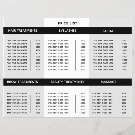 Drievoudig Salon Spa Professional Price List Flyer (Voorkant)