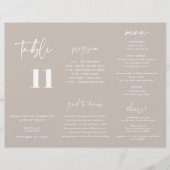 Drievoudig Taupe Wedding Menu (Voorkant)