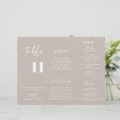 Drievoudig Taupe Wedding Menu (Staand voorkant)