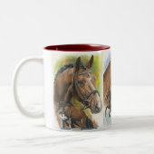 Drievoudig vergaarde paarden tweekleurige koffiemok (Links)