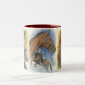 Drievoudig vergaarde paarden tweekleurige koffiemok (Center)