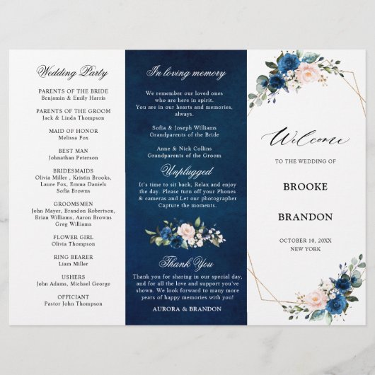 Drievoudig weddenschap tussen Navy Blue Blush Roos (Voorkant)