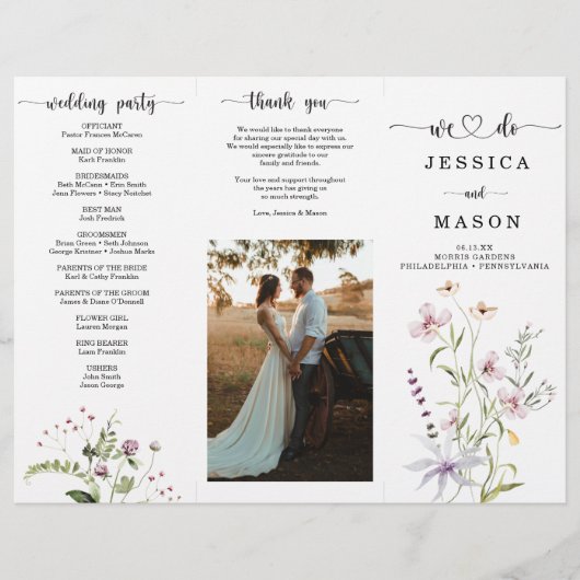 Drievoudig weddenschapsprogramma voor wilde bloeme flyer (Voorkant)