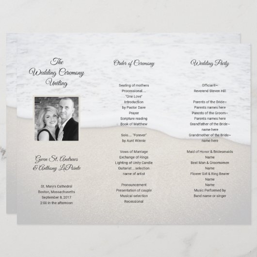 Drievoudig Zee Coast Wedding Program Fotosjabloon (Voorkant / Achterkant)