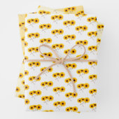 Drievoudig zonnebloempatroon boven wit geel Sinaas Inpakpapier Vel (In situ)