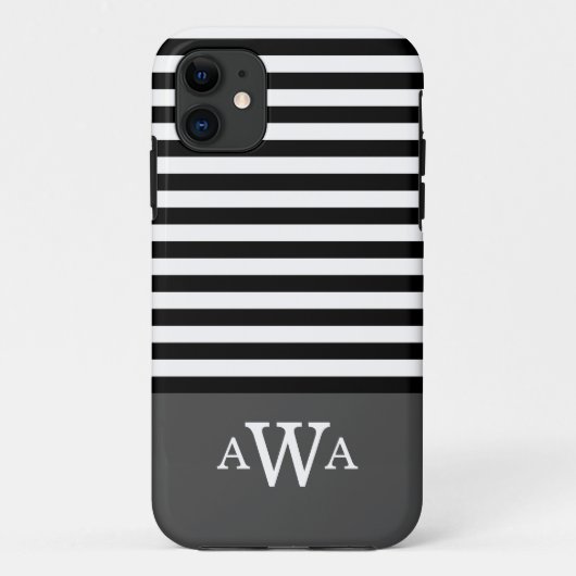 Drievoudig zwart monogram grijs witte strepen Case-Mate iPhone case (Achterkant)