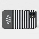Drievoudig zwart monogram grijs witte strepen Case-Mate iPhone case (Achterkant (horizontaal))
