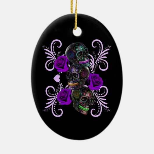 Drievoudig Zwarte Dag Van De Dode Schedels Paarse  Keramisch Ornament (Achterkant)
