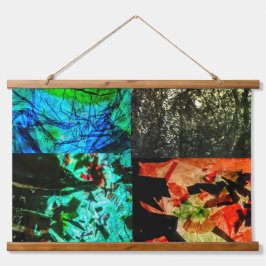 Drievoudige abstracte houten wandtapijt, uniek  hangend wandkleed