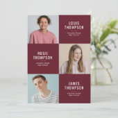 Drievoudige afgestudeerde 3 foto Burgundy afstudee Kaart (Staand voorkant)