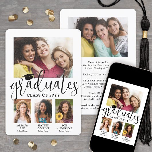 Drievoudige Afstuderen 3 Afgestudeerden Foto Colla Aankondiging