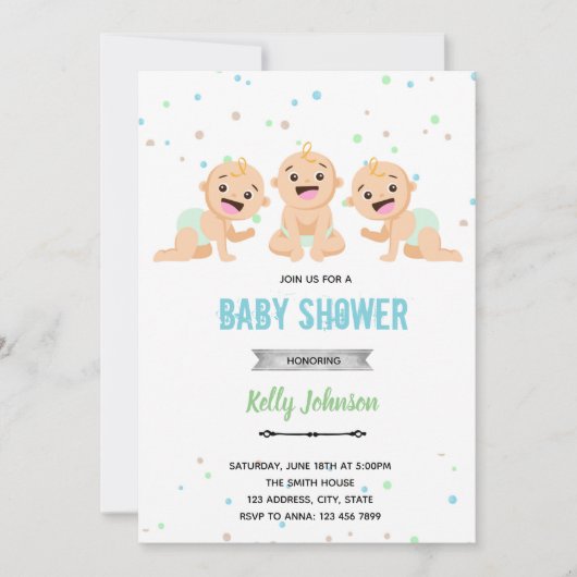 Drievoudige baby shower uitnodiging (Voorkant)