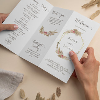Drievoudige boho bloemenbruiloft programma Flyer