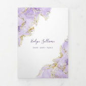 Drievoudige brochure over het paarse marmerontwerp drieluik kaart (Cover)