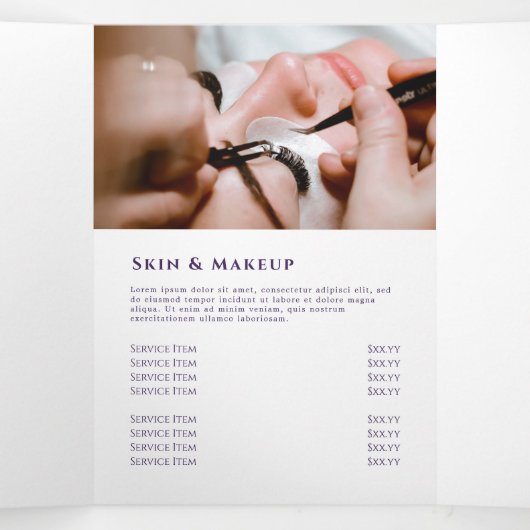 Drievoudige brochure over het paarse marmerontwerp drieluik kaart (Binnenkant midden)