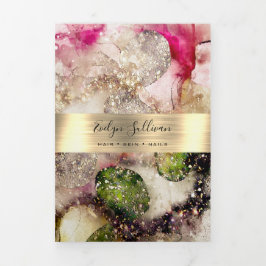 Drievoudige brochure voor roze groene waterverf drieluik kaart