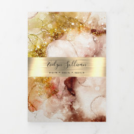 Drievoudige brochure waterverf bruine goudglitter drieluik kaart