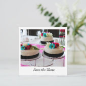 Drievoudige cake save the date (Staand voorkant)
