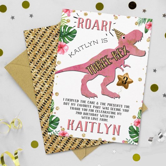 Drievoudige Dinosaur 3e verjaardag Hartelijk dank Bedankkaart