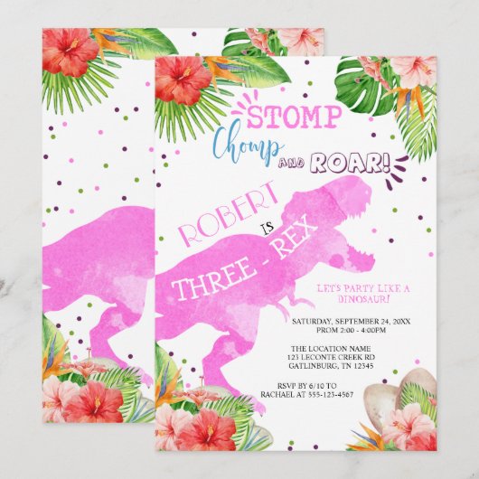 Drievoudige dinosauruszusvervroegde uitnodiging (Voorkant / Achterkant)