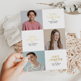 Drievoudige foto 3e graad witgoud afstudeerfeest folie uitnodiging