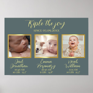 Drievoudige geboorte nieuwe ouders cadeau muurdeco poster