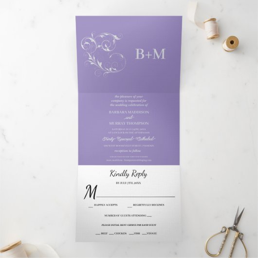 Drievoudige gepersonaliseerde bruiloft uitnodiging (Binnen)