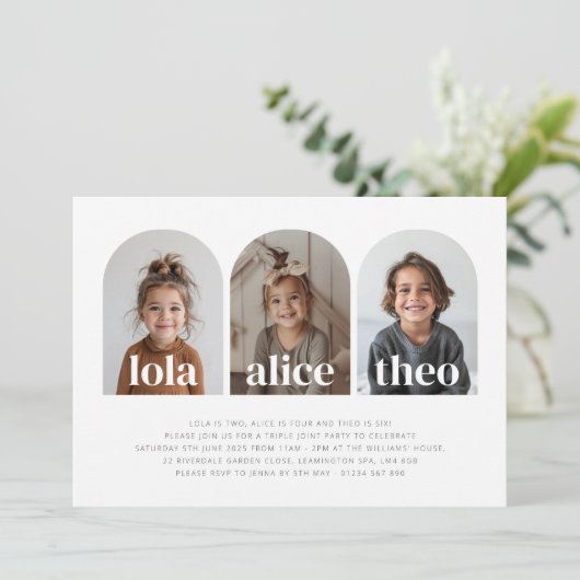 Drievoudige gezamenlijke landschapsfoto verjaardag kaart (Staand voorkant)