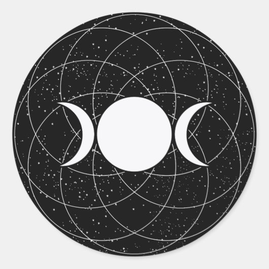 Drievoudige Godin Maan op Zwart Ronde Sticker (Voorkant)