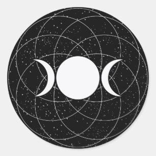 Drievoudige Godin Maan op Zwart Ronde Sticker