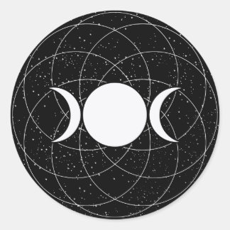 Drievoudige Godin Maan op Zwart Ronde Sticker