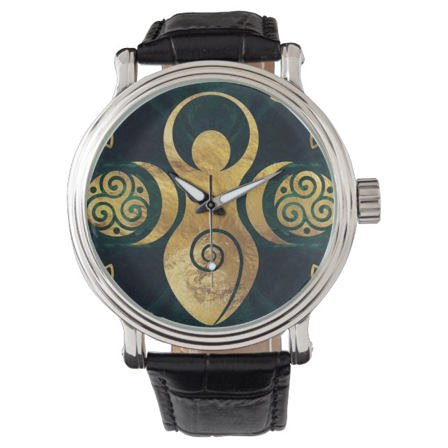 Drievoudige godin met tris - goud en groen horloge (Voorkant)