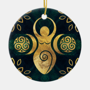 Drievoudige godin met tris - goud en groen keramisch ornament