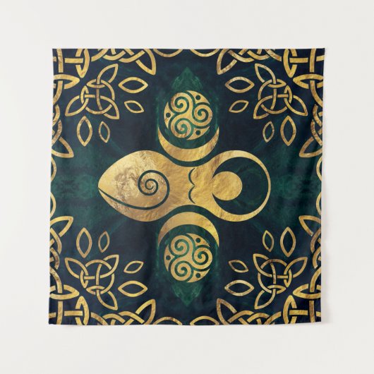 Drievoudige godin met tris - goud en groen wandkleed (Voorkant (horizontaal))