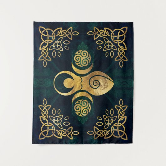 Drievoudige godin met tris - goud en groene tape wandkleed (Voorkant)