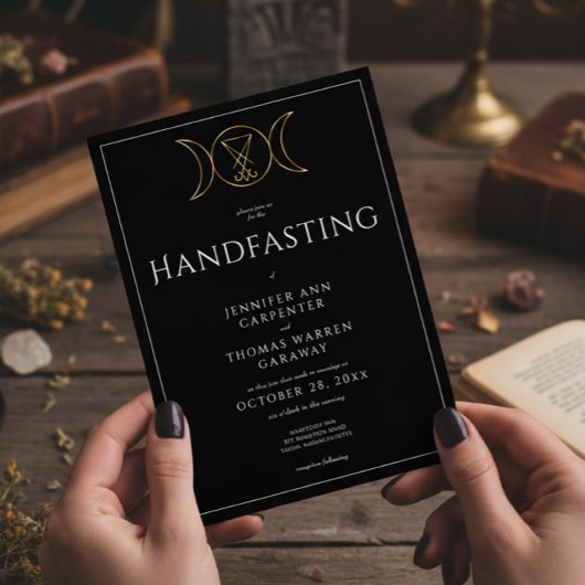 Drievoudige Godin Wiccan Maan Zwart Handfast Twee  Kaart