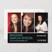 Drievoudige hoofdfoto van Actor Briefkaart (Voorkant / Achterkant)