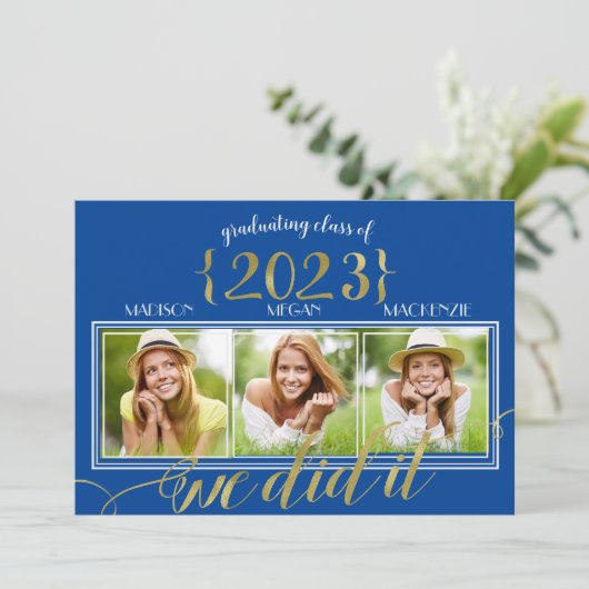 Drievoudige KLANT KLOR Gold Lijst Afstuderen fotok Aankondiging (Staand voorkant)