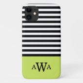 Drievoudige Letter Monogram Groen Zwart Witte Stri Case-Mate iPhone Case (Achterkant)
