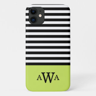 Drievoudige Letter Monogram Groen Zwart Witte Stri Case-Mate iPhone Case
