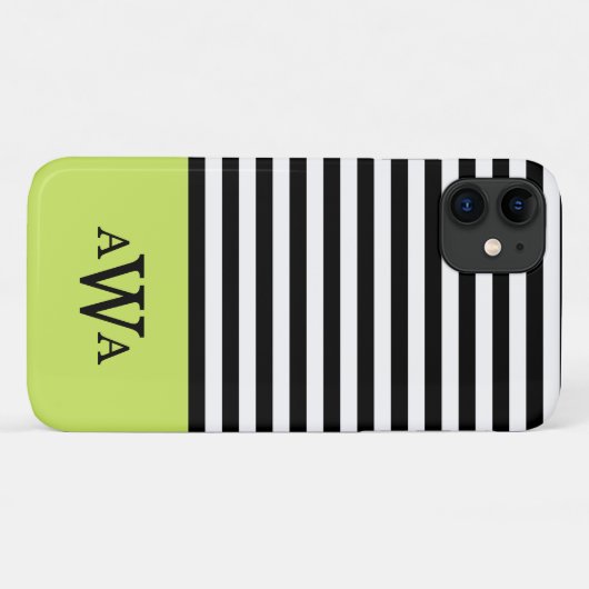 Drievoudige Letter Monogram Groen Zwart Witte Stri Case-Mate iPhone Case (Achterkant (horizontaal))