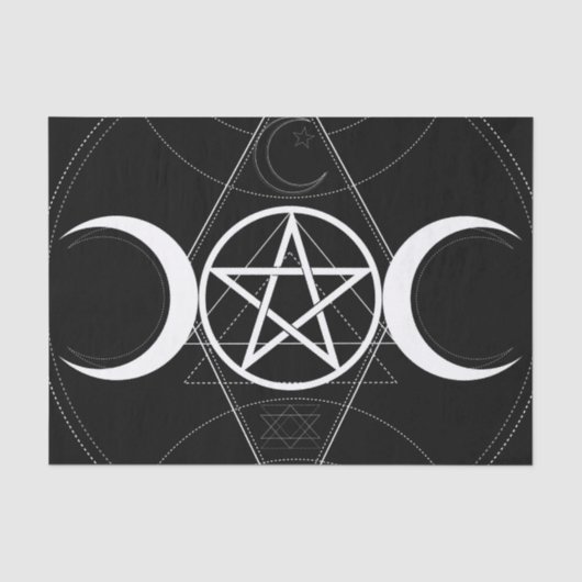 Drievoudige Maan Geometrie Pentagram Wicca Verjaar Tissuepapier (Voorkant)